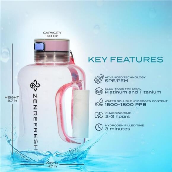 50 Oz Hydrogen Water Bottle, 2024 New SPE/PEM Technology, Large Gym Hydrogen - Picture 5 of 7